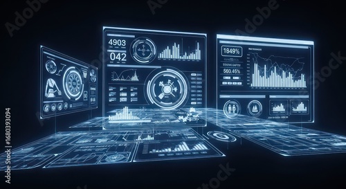 Futuristic Holographic Interface with Data Visualizations