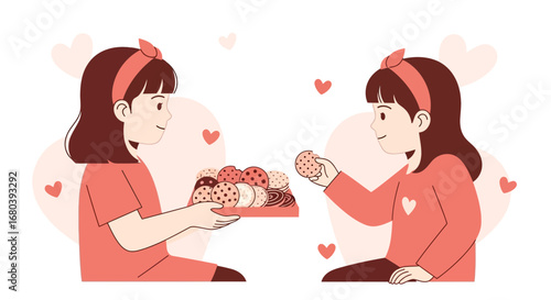 Sharing Sweet Treats: A Joyful Illustration Of Connection And Delight, Embracing Warmth