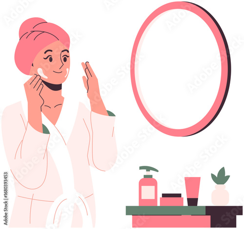 woman doing skincare routine in bathroom