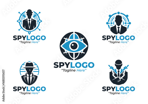 Sleek 5 Spy Logo Set design in modern minimalist concept