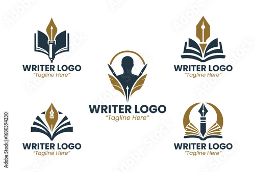 Elegant 5 Writer Logo Set for Literature, Publishing, and Creative Branding