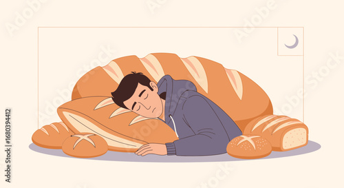 Sleeping Man Dreamscape: Bread, Comfort, and Nighttime Rest in Warmth