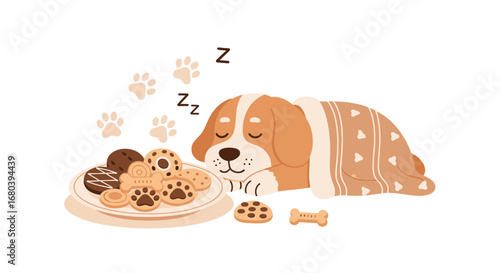 Sleeping Dog Dreams Of Biscuits While Cozy Under A Blanket, Sweet Dreams Ahead