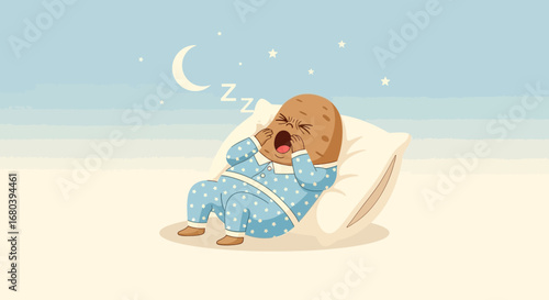 Sleepy Potato Yawning in Pajamas During a Quiet Night Under the Moon and Stars