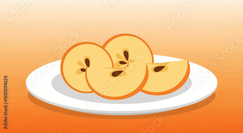 Sliced Apples Arranged on a Plate, Flat Illustration, Digital Artwork, Healthy Eating Concept