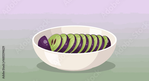 Sliced Exotic Fruit Arranged In A White Bowl Against A Pastel Background