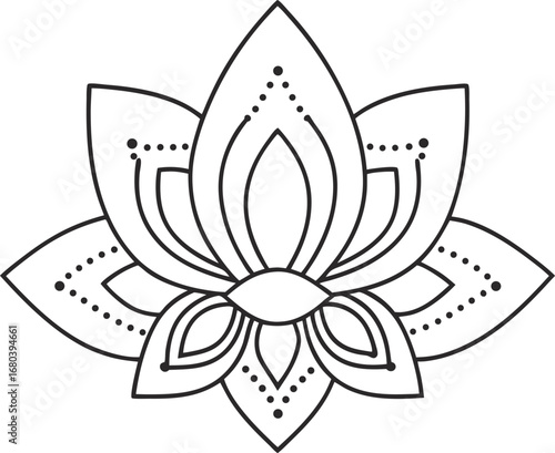 Ornate lotus flower, a symbol of spiritual awakening and inner peace, perfect for designs related to yoga, meditation, and holistic wellness practices