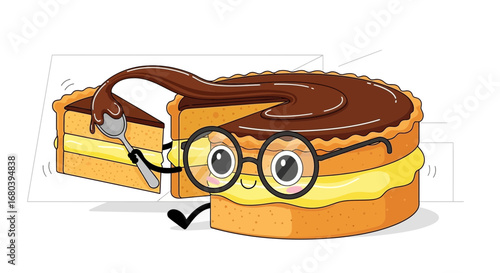 Smart Cake With Glasses Demonstrating Dessert Perfection And Flavor Explosion