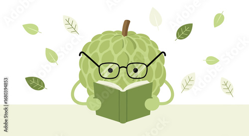 Smart Custard Apple Character Enjoying A Book Under Foliage With Glasses On