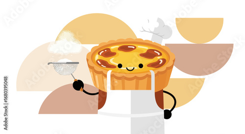 Smiling Animated Tart Baking With Sieve And Chef Hat For Sweet Delights
