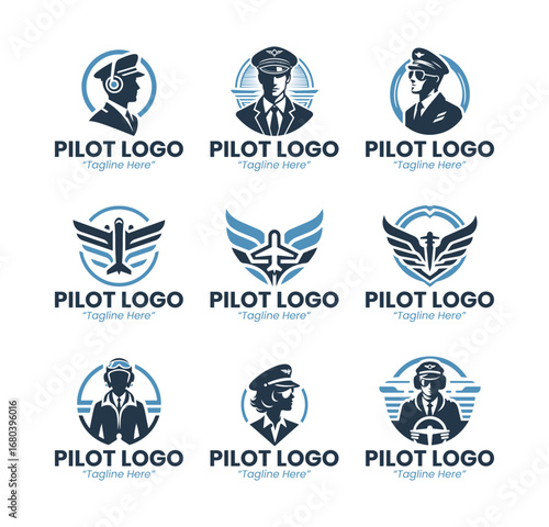 9 Pilot Logo Set Aviation Airline Branding Collection