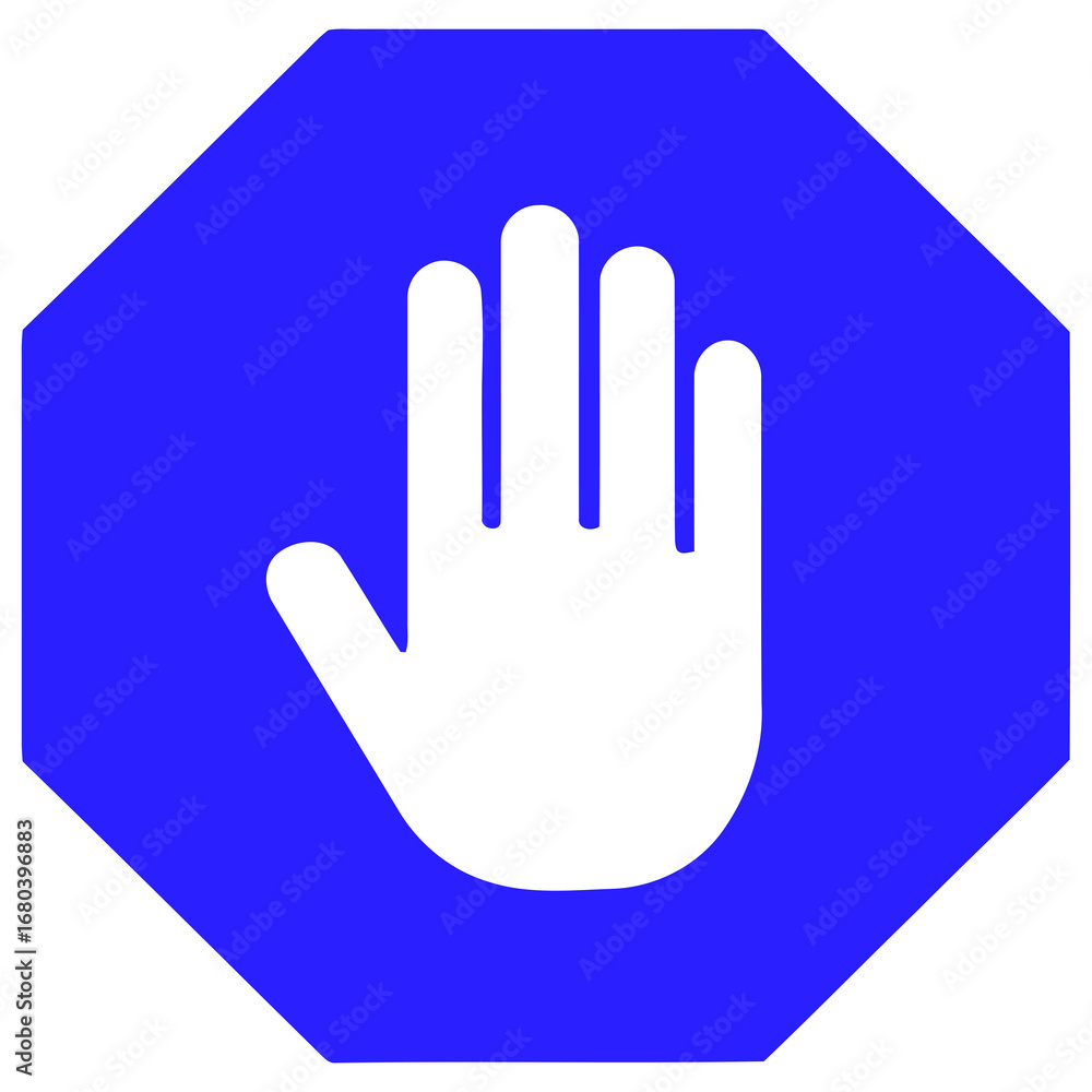 Obraz premium Black open hand silhouette inside a blue stop sign shape symbolizing warning or prohibition