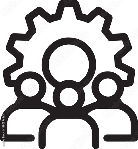 Teamwork gear icon representing collaboration efficiency and business operations management silhouette