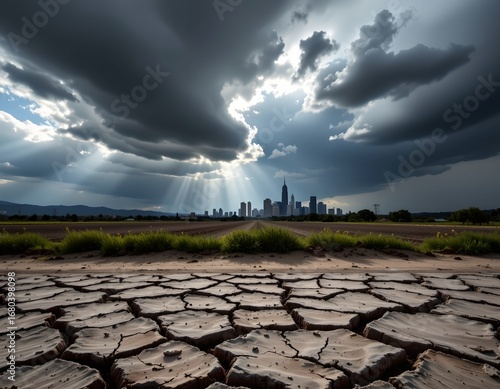 Wallpaper Mural Bleak Stormy Landscape with City Skyline and Parched Ground Torontodigital.ca