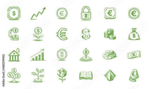 Hand Drawn Pixel Style Icon Set Vector