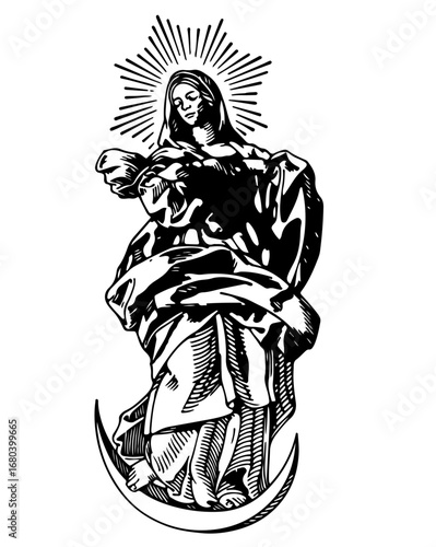 Stunning Virgin Mary holding baby Jesus in a halo of light, elegant religious art