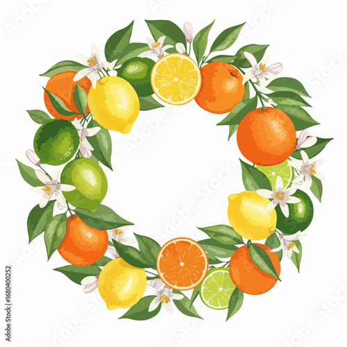citrus fruits frame Watercolor wreath