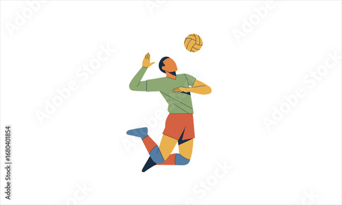 Colorful Cartoon Volleyball Player in Mid-Jump Serve.