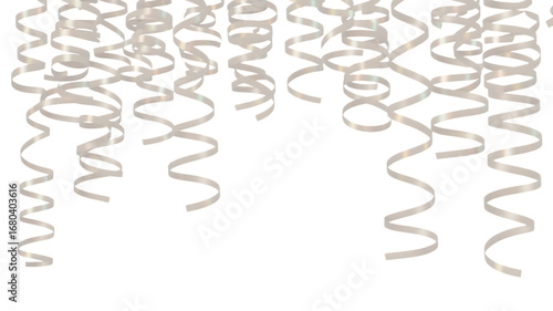 Festive celebration scene with shimmering silver streamers falling down for party birthday or holiday events