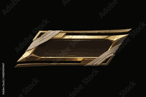 Hand-drawn game UI buttons, dark gold metal, with gauze binding around the edges, presenting an ancient Egyptian feel, vector illustration