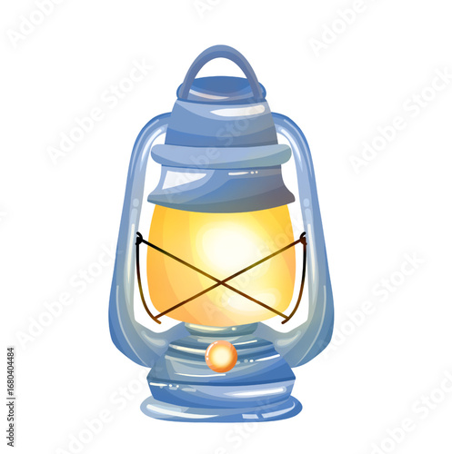 Blue Oil Lantern Illustration Isolated on White Background