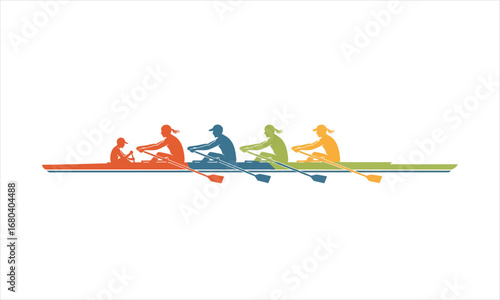 Colorful Rowing Team Silhouette, Effortless Teamwork, Rowing Team, Rowing, Rowing Competition.