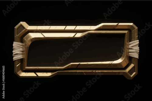 Hand-drawn game UI buttons, dark gold metal, with gauze binding around the edges, presenting an ancient Egyptian feel, vector illustration