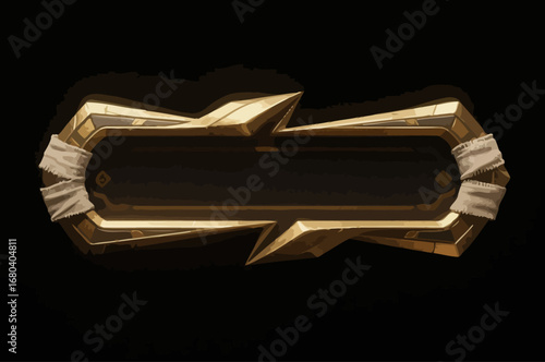 Hand-drawn game UI buttons, dark gold metal, with gauze binding around the edges, presenting an ancient Egyptian feel, vector illustration