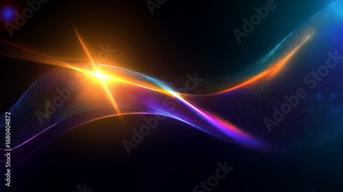 Abstract digital artwork with vibrant flowing waves in orange, blue, purple, and pink,