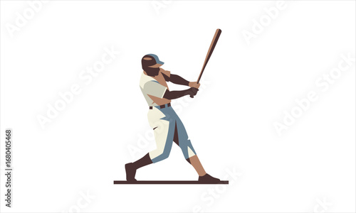 Dynamic Baseball Player Swinging Bat, Illustrated Style.