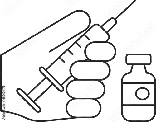Hand holding a syringe with a vial of vaccine, representing medical treatment, healthcare, and immunization against diseases and viruses