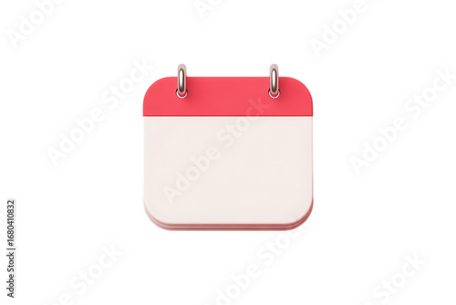 Minimalist 3d render of a blank rounded calendar icon with red top panel on black