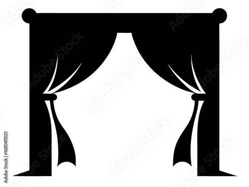 Window with Curtains icon,curtain black silhouette vector