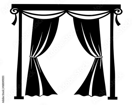 Window with Curtains icon,curtain black silhouette vector