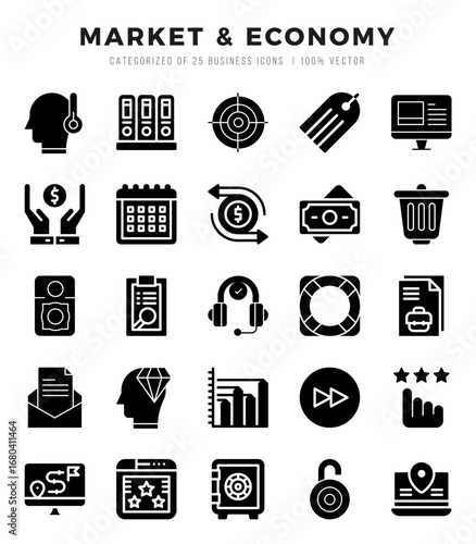 Set of Market & Economy Icons Glyph icons collection.