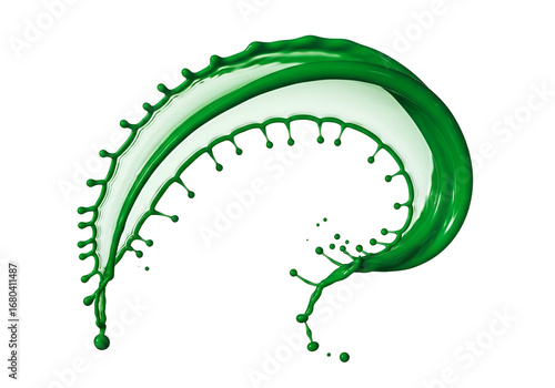 Dynamic, vibrant green and white paint splash creation against a striking black backdrop.