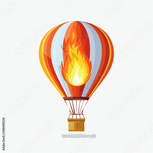 A hot air balloon with flames rising from the burner.