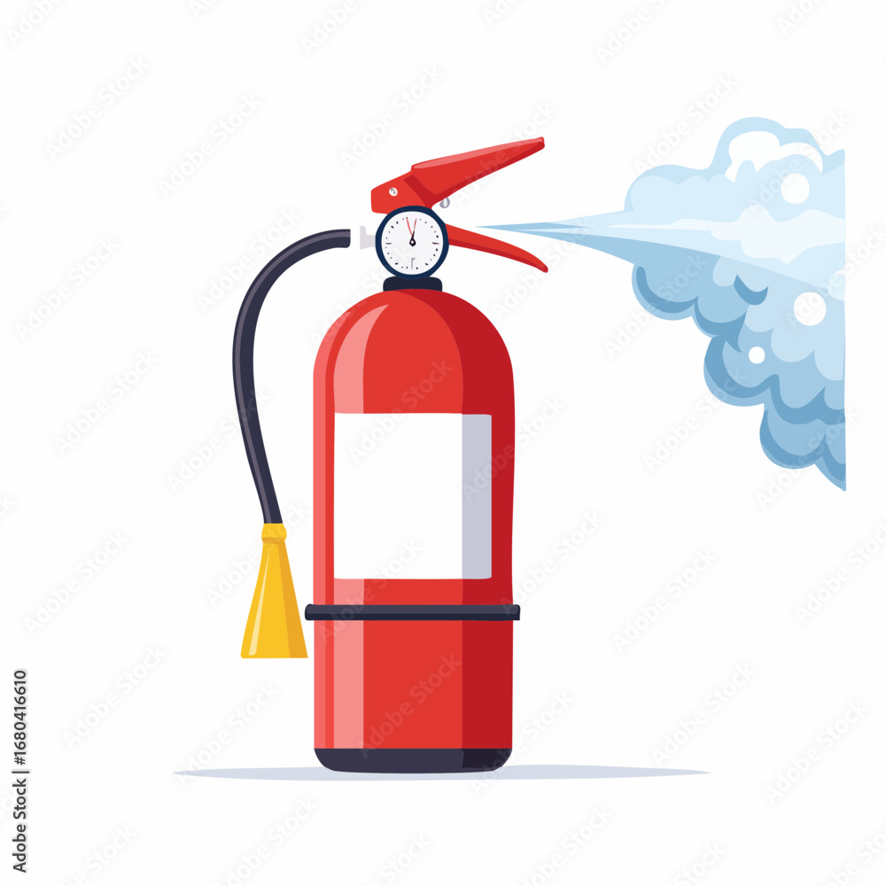 Obraz premium Red fire extinguisher spraying foam to put out a fire.