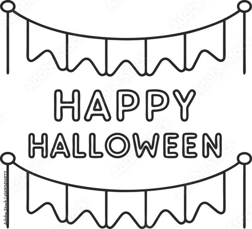 Happy halloween bunting festive decoration with flags holiday garland for party illustration in outline style