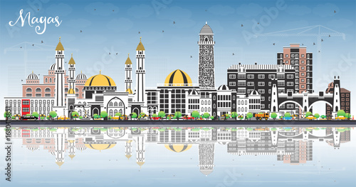 Magas Russia city skyline with color buildings, blue sky and reflections. Magas cityscape with landmarks. Travel and tourism concept with modern and historic architecture.