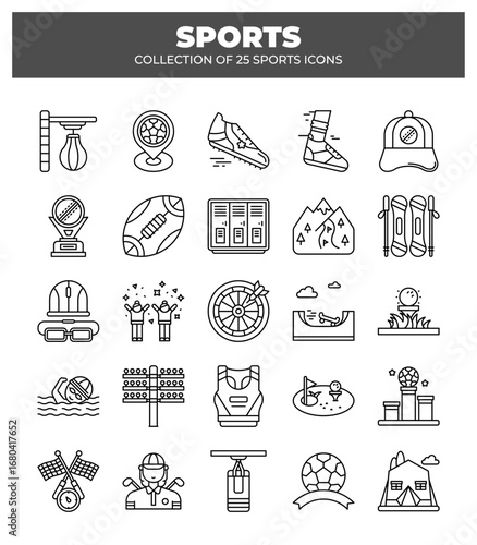Collection of 25 Sports Icons.  Athletic Equipment and Activities