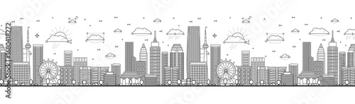 Seamless pattern with Outline Tianjin China City Skyline with Modern Buildings Isolated on White. Tianjin Cityscape with Landmarks.