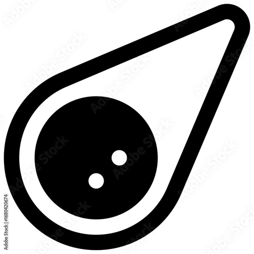 Comet. Outlined stroke vector icon with black-filled details.