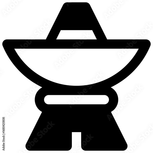 Radio telescope. Outlined stroke vector icon with black-filled details.