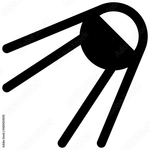 Sputnik. Outlined stroke vector icon with black-filled details.