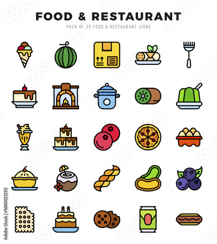 Food and Restaurant icons set. Collection of simple Lineal Color web icons.