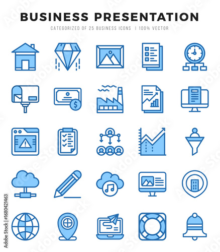 Set of Business Presentation Icons Two Color icons collection.