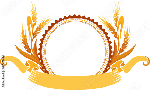 Wheats and ribbon. Vector frame. Isolated decoration element.
