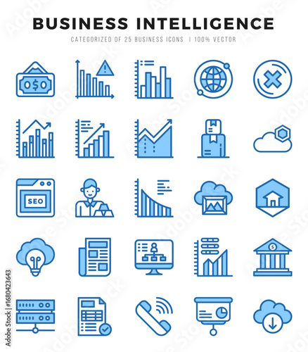 Business Intelligence Icons bundle. Two Color style Icons. Vector illustration.
