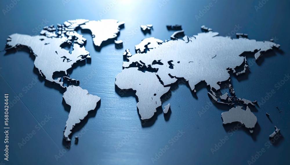 Fototapeta premium Global connection with metallic world map, Generated with AI.